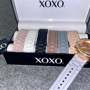 XOXO Women's Watch Set with Rose Gold Face and Interchangeable Bands